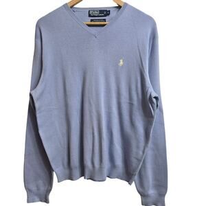Polo Ralph Lauren Men Vtg 90s Y2K Classic Pima Cotton V-Neck Sweater L Pale Blue